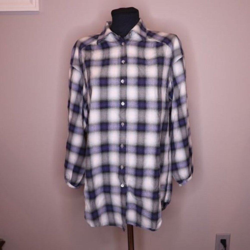 Vince Blue Plaid Button Down Tunic Shirt Sz XS
